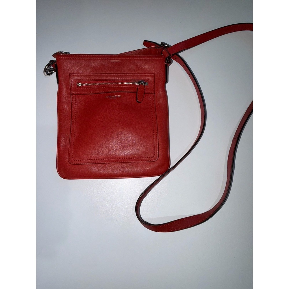 Coach Legacy Swingpack 47989 Coral Red Leather Crossbody Bag w/Charm Zip L